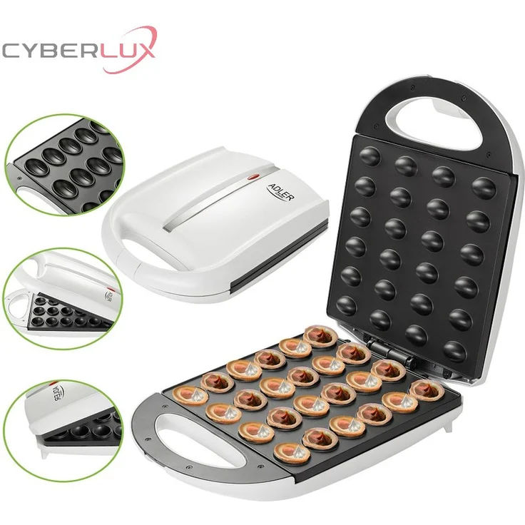 Adler AD 3039 Elektrischer Nussbäcker Zaubernuss Waffeleisen Oreschkis, 1600 Watt, antihaftbeschichtet, Anti-Rutsch-Füße, wärmeisolierter Griff, für 24 Stück, Kunststoff, weiß – Bild 2