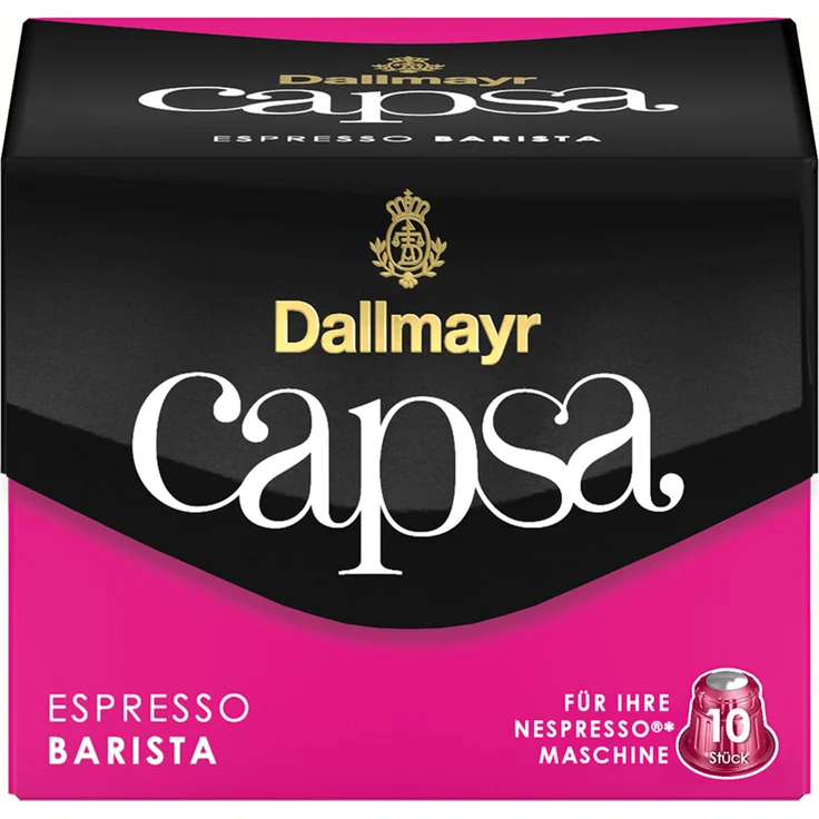 Dallmayr Capsa Espresso Barista, Nespresso Kompatibel Kapsel, Kaffeekapsel, Espressokapsel, Röstkaffee, Kaffee, 10 Kapseln, 56 g – Bild 1