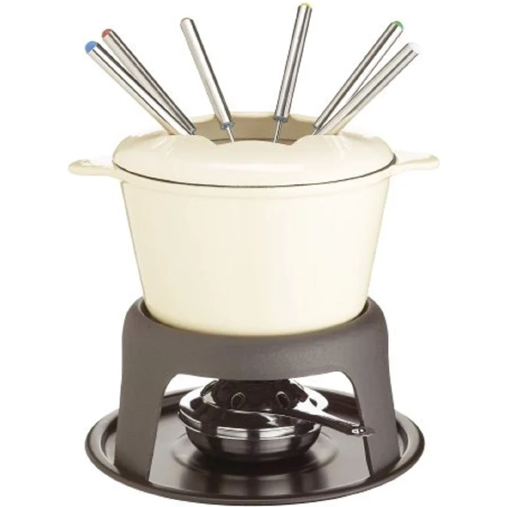 Kitchen Craft liertes Fondue-Set aus Gusseisen mit 6 Gabeln, cremefarben