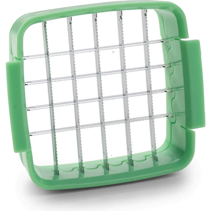 Genius Nicer Dicer Quick Zerkleinerer für Obst und Gemüse | 5 in 1 Multischneider mit austauschbaren Messereinsätzen | 30 Würfel oder 10 Scheiben mit einem klick (Grün), Edelstahl, 15 x 10 x 25 cm – Bild 6