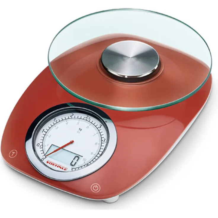 Soehnle Vintage Style Red Digitalwaage im Retro-Look, Küchenwaage mit Kombi-Display, analoge und digitale Haushaltswaage mit 5 kg Tragkraft