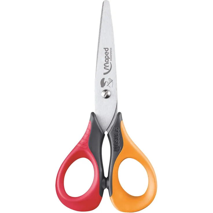 Maped Linkshänder-Schere SENSOFT, 13 cm, flexible und ergonomische Griffe, abgerundete Spitze - blau-pink, blau-grau, orange-rot
