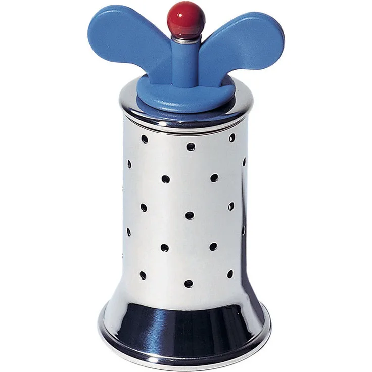 Alessi 9098 - Design Pfeffermühle mit Rippen, Edelstahl und Thermoplastisches Harz, Hellblau
