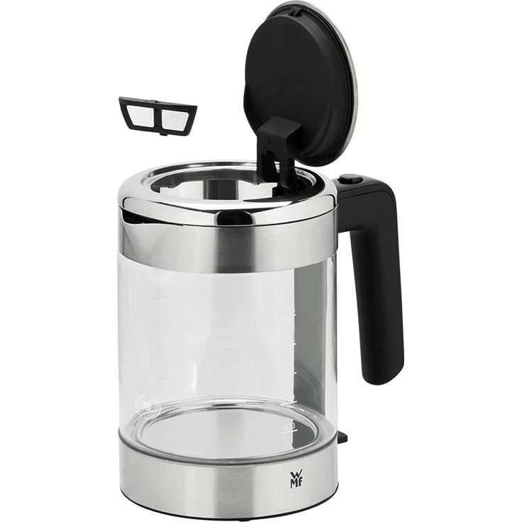WMF Küchenminis Glas-Wasserkocher (1900 Watt, 1,0 l, kabellos, Wasserstandanzeige, Kalk-Wasserfilter, Kochstoppautomatik) cromargan matt – Bild 3