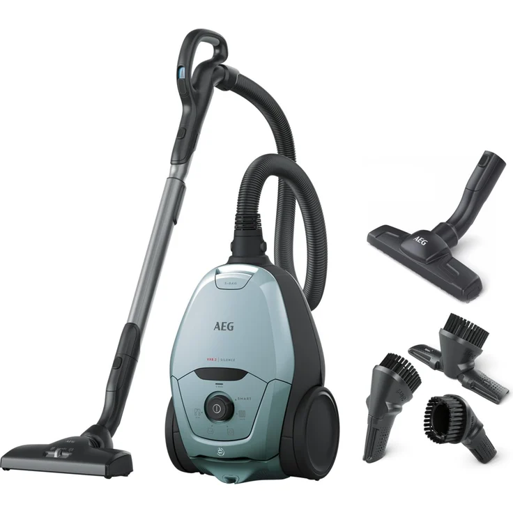 AEG VX82-1-4MB Staubsauger mit Beutel (Automatische Saugkraftregulierung, extrem leise auch auf Teppich, Aufnahme von großen + kleinsten Partikeln, langes Kabel, 55% Recyclingmaterial, 600W, hellblau) – Bild 1
