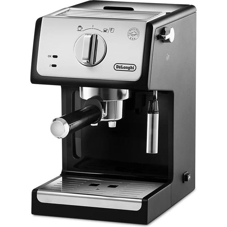 De'Longhi ECP 33.21 Espresso Siebträgermaschine , Siebträgerhalter mit Aluminium Finish , Milchschaum Düse , Filtereinsatz für 1 oder 2 Tassen Espresso , Auch für Pads Geeignet , Schwarz-Silber – Bild 2