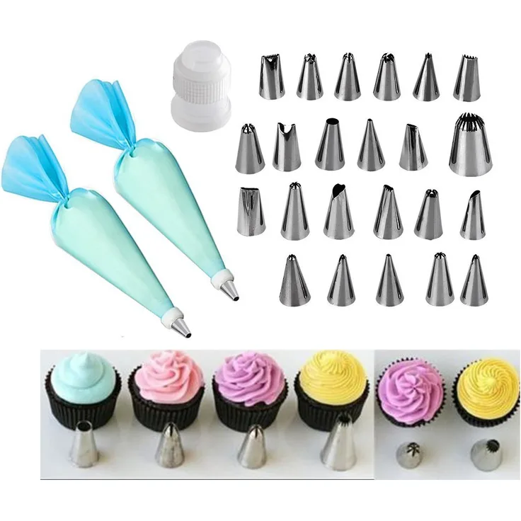 GMMH Spritztülle Spritzbeutel 26 Teile Set Tülle Edelstahl Garniertülle Blumennagel Rohrdüsen Torte Deko