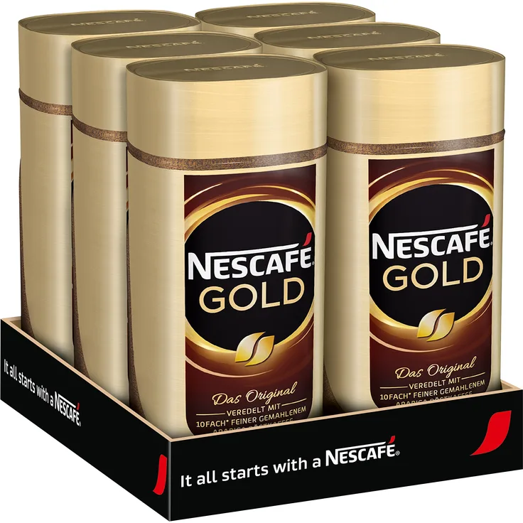 Nescafé Gold Original, löslicher Bohnenkaffee aus erlesenen Kaffeebohnen, koffeinhaltig, vollmundig & aromatisch, Menge: 6er Pack (6 x 200 g)
