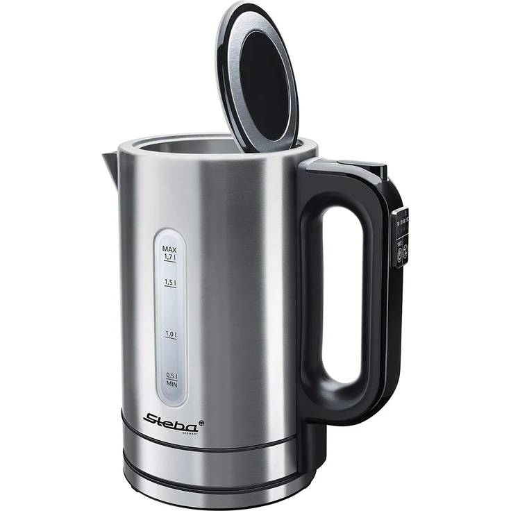 Steba Wasserkocher WK 21 (Inox) | Temperatur einstellbar: 50, 70, 80, 90, 100°C mit farbiger Temperaturanzeige | 1,7 Liter Fassungsvermögen | Leichte Deckelöffnung per Knopfdruck | Wasserstandsanzeige – Bild 2