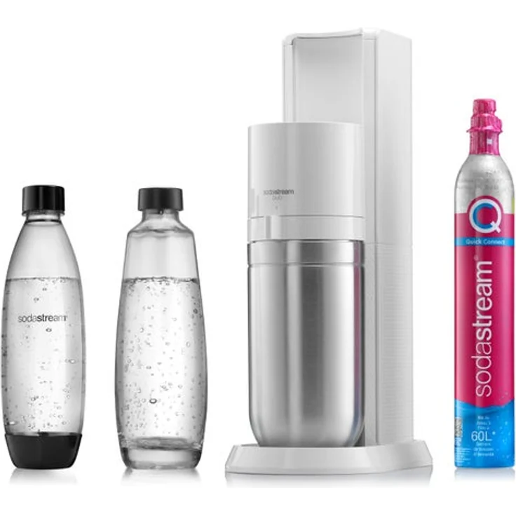 SodaStream Duo Wassersprudler, neues Modell 2021, Quick Connect System, inkl. 1 Liter Glasflasche, 1 Liter PET-Flasche, 1 Kohlensäure-Zylinder, weiß – Bild 1