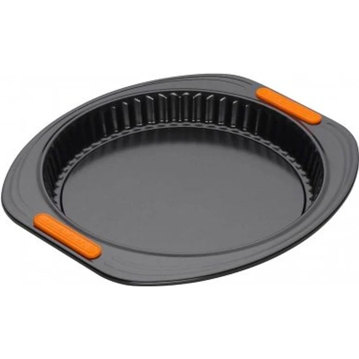 Le Creuset Antihaft Quiche- und Obstkuchenform, Ø 28 cm, Hebeboden, PFOA-frei, Sauerteigbeständig, Aus Karbonstahl gefertigt, Anthrazit-Orange – Bild 1