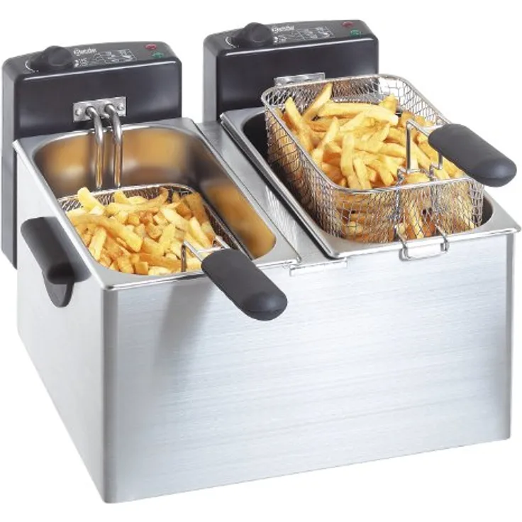 Bartscher A 165112 Mini III Doppel-Fritteuse, 8 L Fassungsvermögen, 2200 Watt, silber