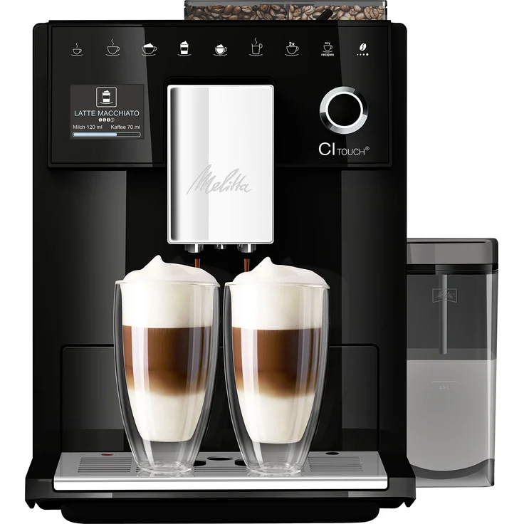 Melitta CI Touch F630-102 Kaffeevollautomat mit Milchsystem, Flüsterleises integriertes Mahlwerk , One Touch Funktion, 10 Kaffeevariationen, TFT-Farbdisplay, schwarz – Bild 1