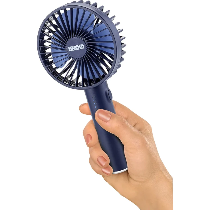 Unold 86628 HANDVENTILATOR Breezy II Blue mit integriertem Spiegel im Standfuß, 5-stufiger Geschwindigkeitsregelung und LED-Kontrollleuchte – Bild 5