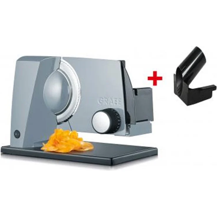 Graef S 11050 Allesschneider, elektrisch, 170W, Edelstahl-Wellenschliffmesser mit Safety-Verschluss, inkl. MiniSlice Aufsatz, Messerabdeckplatte, Kunststofftablett, Metallgehäuse, grau – Bild 2