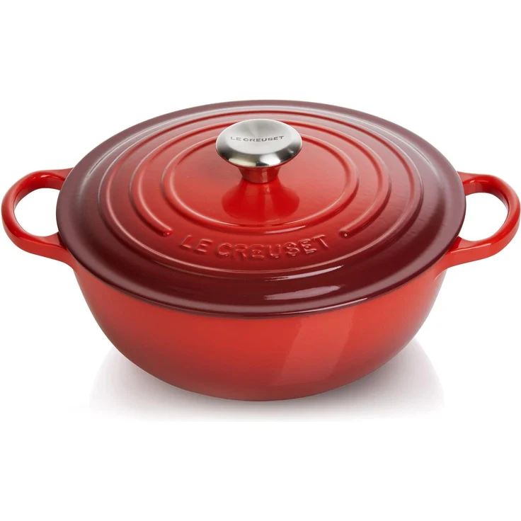 Le Creuset Signature Gusseisen-Bräter mit Deckel, Ø 32 cm, La Marmite, Rund, Für alle Herdarten und Induktion geeignet, Volumen: 7 l, Kirschrot – Bild 1