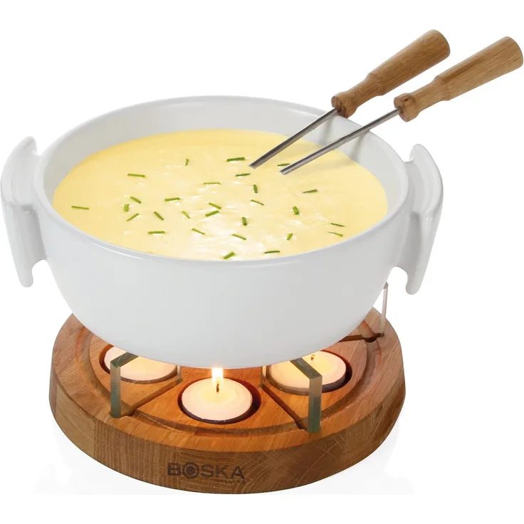 BOSKA Käse Fondue-Set Twinkle in weiß-braun-Silber, Keramik, 24 x 24 x 15 cm