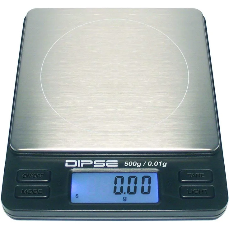 DIPSE TP-Serie - Küchenwaage, Feinwaage, TARA-Funktion, beleuchtetes Display, 0,5kg Tragkraft, silber, schwarz