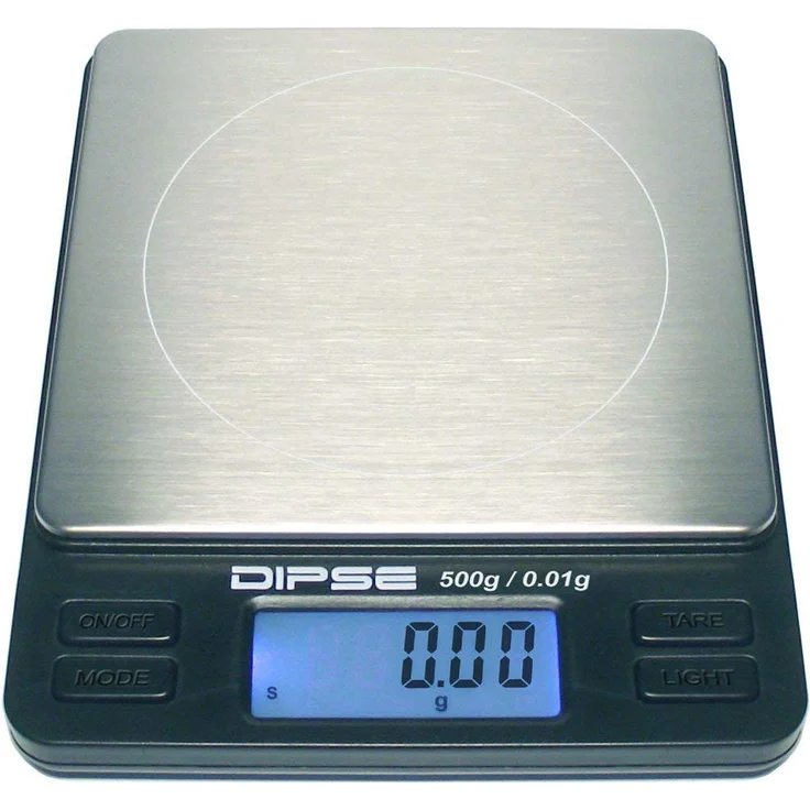 DIPSE TP-Serie - Küchenwaage, Feinwaage, TARA-Funktion, beleuchtetes Display, 0,5kg Tragkraft, silber, schwarz – Bild 1
