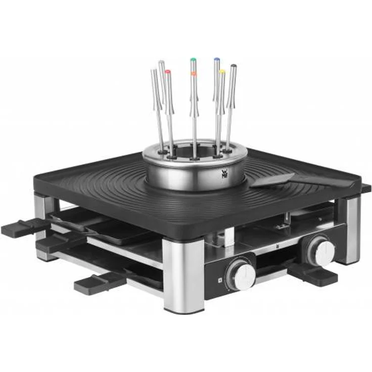 WMF Lumero 3in1 Gourmet Station für 8 Personen, Raclette Grill Fondue, elektrisch, Temperaturregulierung, Beleuchtung, 1800 Watt, platzsparend, edeldtahl matt – Bild 1