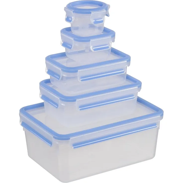 Emsa 508568 Clip & Close Frischhaltedosen | 5-teiliges Set | 0,15 + 0,25 + 0,55 + 1,00 + 3,70 L | -40 bis +100 Grad | Kunststoff | 100% Dicht | Besondere Frische-Dichtung