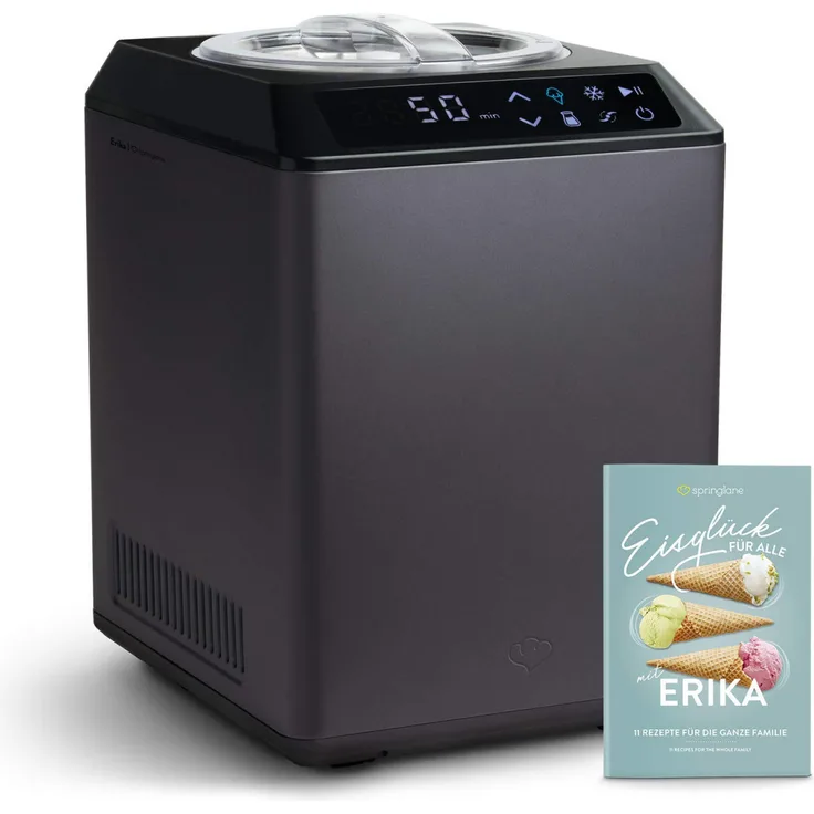 Springlane Kitchen Eismaschine & Joghurtbereiter Erika 2in1, 250W, Touch Display, 4 Funktionen, schwarz