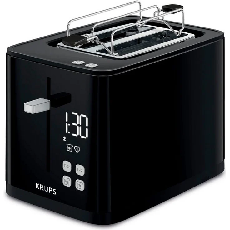 Krups Toaster KH6418, Digitaldisplay, 7 Bräunungsstufen, 2 kurze Schlitze, 800 W, schwarz – Bild 1