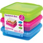 Sistema 41647 Lunch Sandwich Box mit kontrastierendem Clips, 450 ml, 3 Stück , farblich sortiert