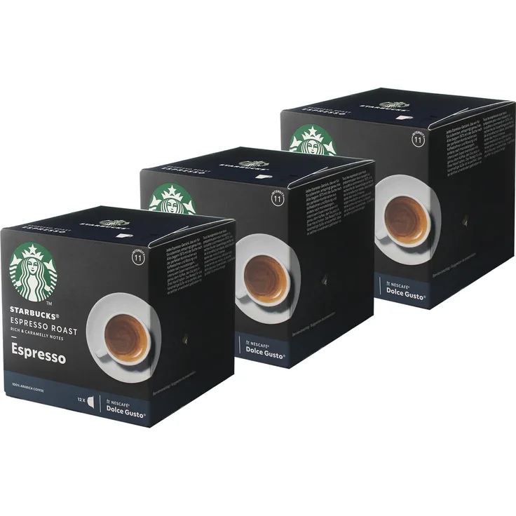 Nescafé Dolce Gusto Starbucks Espresso Roast Espresso 3er Set, Kaffee, Röstkaffee, Kaffeekapseln, 3 x 12 Kapseln
