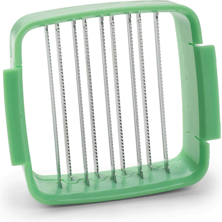 Genius Nicer Dicer Quick Zerkleinerer für Obst und Gemüse | 5 in 1 Multischneider mit austauschbaren Messereinsätzen | 30 Würfel oder 10 Scheiben mit einem klick (Grün), Edelstahl, 15 x 10 x 25 cm – Bild 4