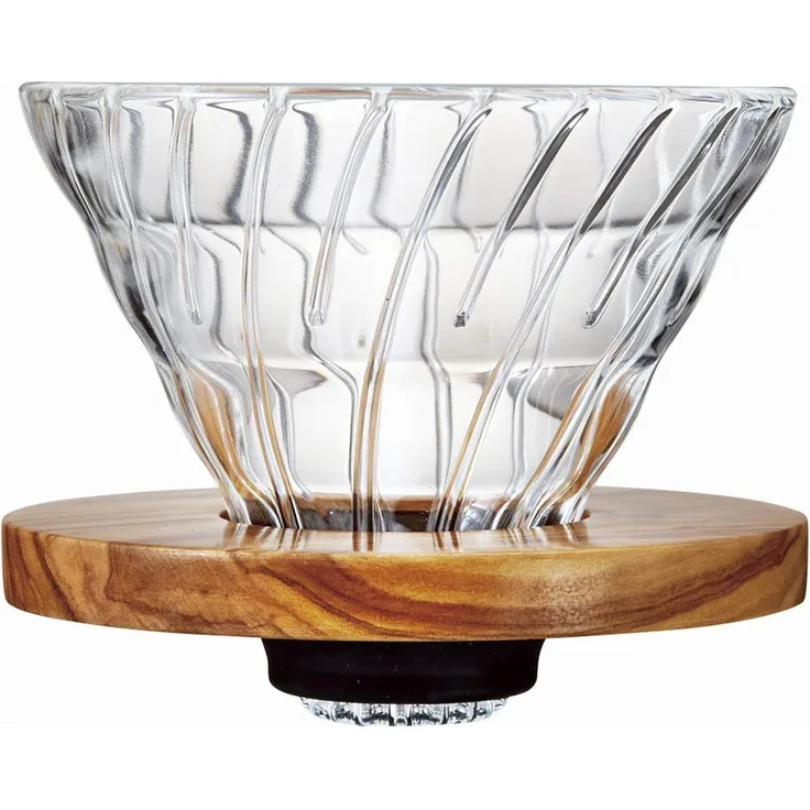 Hario Kaffeefilter Dripper V60 02 klar Glas mit Olivenholz