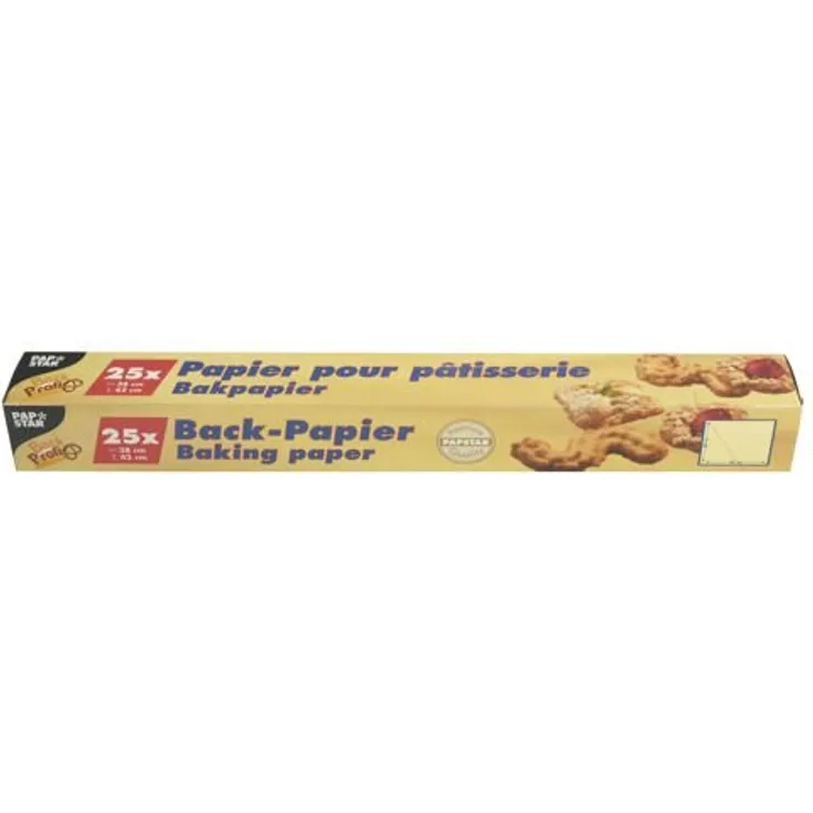 Papstar Backpapierzuschnitte - Backpapierrolle braun, eckig (1 Stück, 25 Blatt), veredelt, 38 x 42 cm, für Haushalt-Küche-Gastronomie, hitzebeständig bis 220°C, umweltfreundlich, #14201