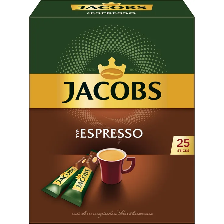 Jacobs Typ Espresso, löslicher Kaffee, Instantkaffee, 25 Einzelportionen