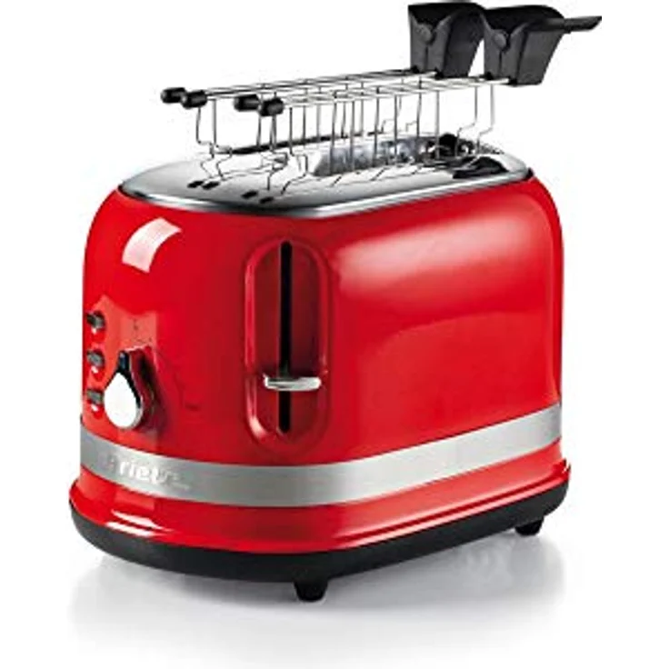 Ariete 0149 2 Scheiben Toaster Modern mit Zange, Automatischer Auswurfschub, Krümelschublade, Auftau- und Aufwärmfunktion, 6 Bräunungsstufen, 800 W, Kunststoff, rot