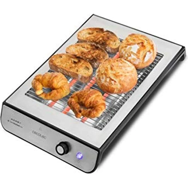 Cecotec Turbo Easy Toast Inox Flachtoaster. 3 Quarzheizkörper, 6 Leistungsstufen, Krümelschublade, Kabelaufwickler , Edelstahl-Finish, 900 W.