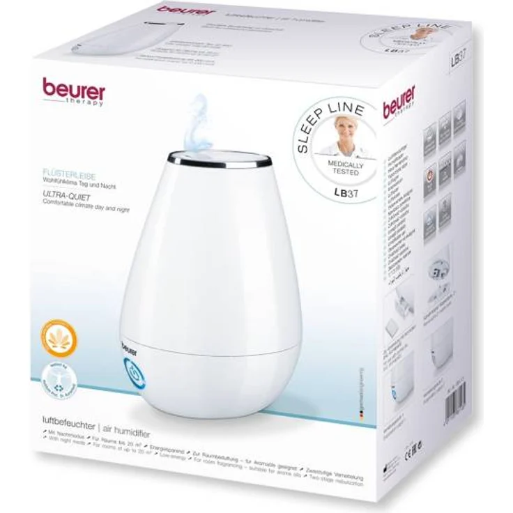 Beurer LB 37 Luftbefeuchter mit mikrofeiner Ultraschall-Zerstäubung, leisem Nachtmodus, Aromafunktion, weiß – Bild 6