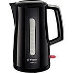 Bosch TWK3A013 CompactClass kabelloser Wasserkocher, schnelles Aufheizen, Wasserstandsanzeige beidseitig, Überhitzungsschutz, 1,7 L, 2400 W, schwarz