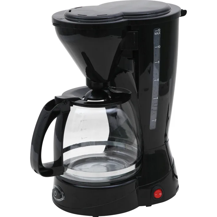 Kaffeemaschine 12 Tassen Filterkaffeemaschine Glas Kanne Kaffee Maschine 800W, schwarz