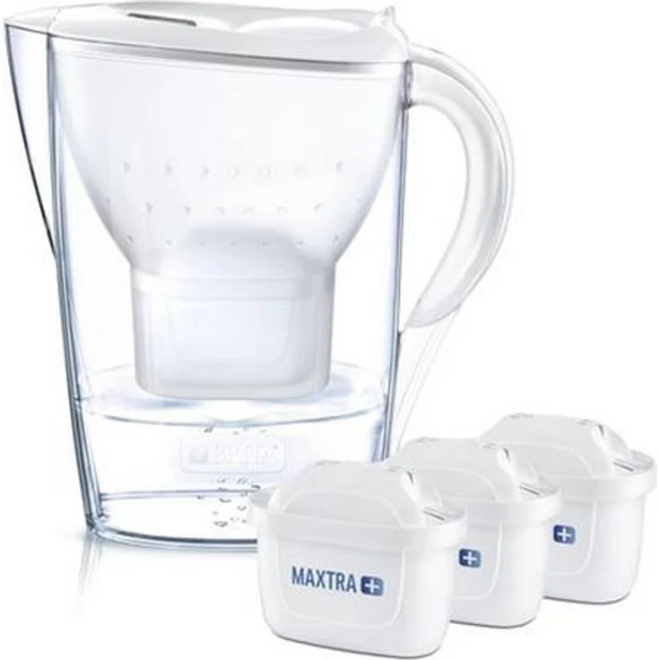 BRITA Wasserfilter Marella weiß inkl. 3 Maxtra Plus Filterkartuschen – BRITA Filter Starterpaket zur Reduzierung von Kalk, Chlor & geschmacksstörenden Stoffen im Wasser – Bild 1