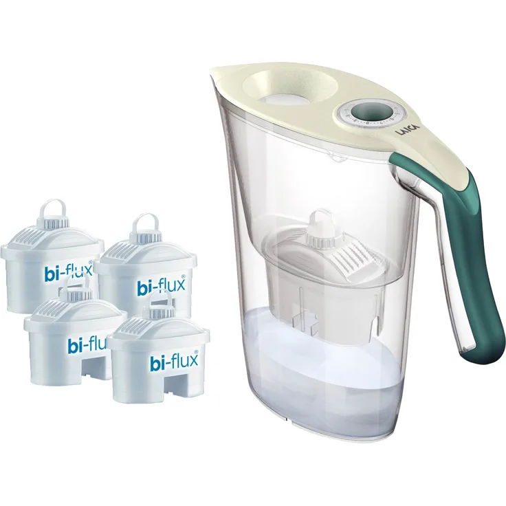 LAICA J9059 Wasserfilter Tosca Farbe creme-dunkelgrün + 4 Stk. Filterkartuschen bi-flux