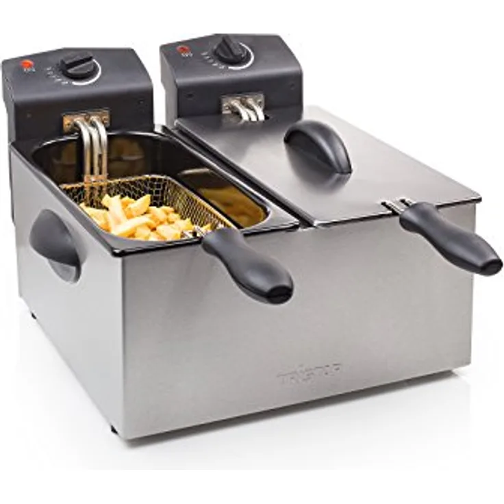Tristar FR-6937 Doppel-Fritteuse, für 6 Liter Öl, 3600 Watt, schwarz-silber, spülmaschinenfeste Teile