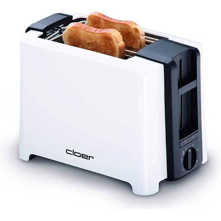 Cloer 3531 Doppelschlitztoaster, 900W, 6 Bräunungsstufen, mit Brötchenrost und Krümelschublade, weiß, schwarz