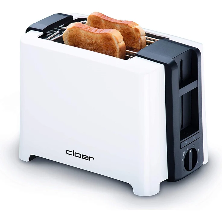 Cloer 3531 Doppelschlitztoaster, 900W, 6 Bräunungsstufen, mit Brötchenrost und Krümelschublade, weiß, schwarz – Bild 1