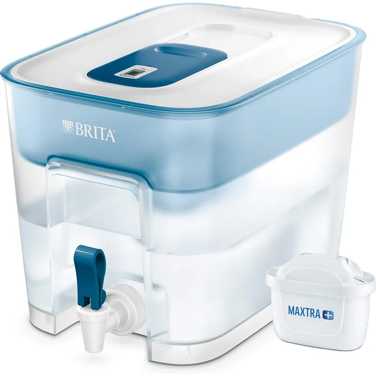BRITA Wasserfilter Flow inkl. 1 MAXTRA+ Filterkartusche – XXL Tischwasserfilter mit Zapfhahn zur Reduzierung von Kalk, Chlor und geschmacksstörenden Stoffen
