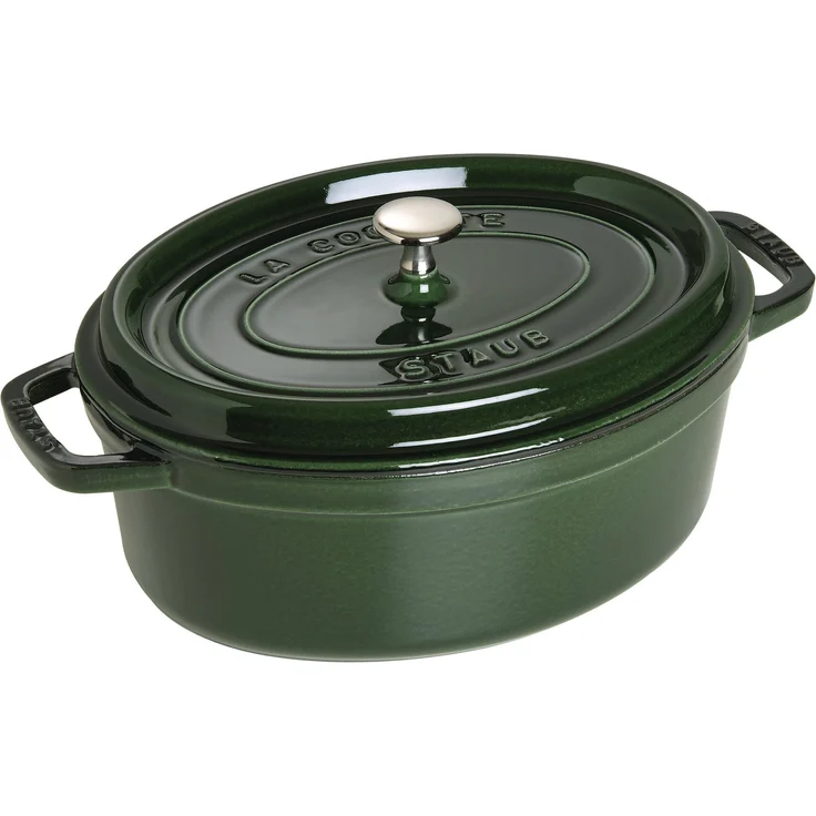 Staub 1103385 Cocotte-Bräter, oval mit Deckel 33 cm, 6,7 L, mit mattschwarzer lierung im Inneren des Topfes, basilikumgrün – Bild 1