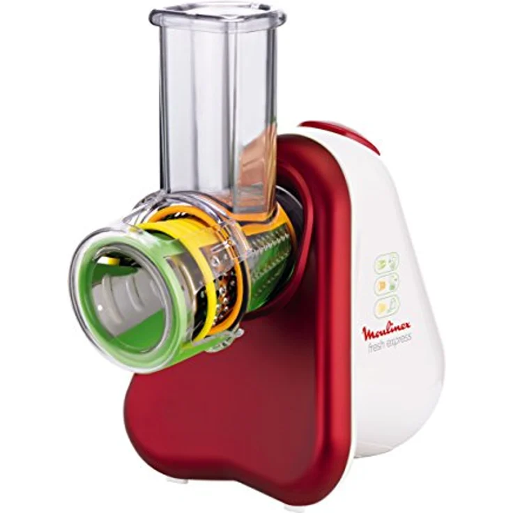 Moulinex DJ7535 Fresh Express 3-in-1, 150W, Akku-Reibe, 3 Trommmelsätze, Kunststoff, rot, weiß – Bild 1