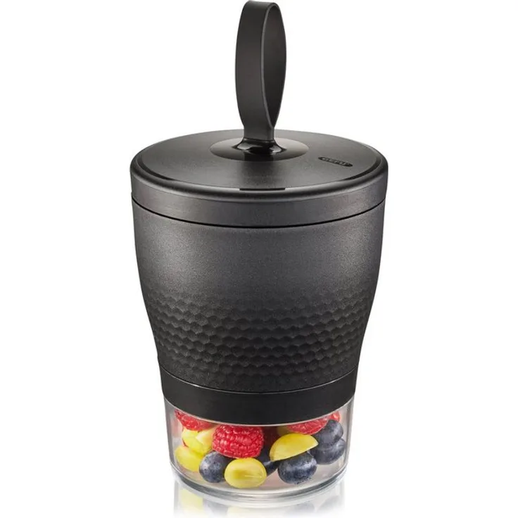 GEFU Aufbewahrungsbecher FOODIE, Kunststoff, Silikon, (1-tlg), inkl. Tropfgitter für gewaschenes Obst, schwarz