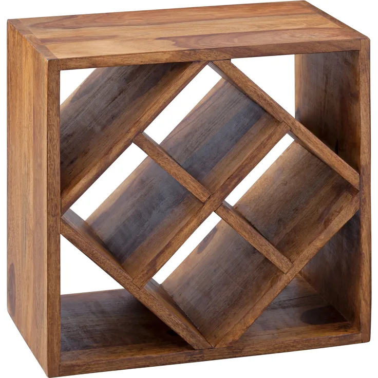 FineBuy Weinregal Massiv-Holz 40x40x25 cm klein stehend Design Flaschenregal für die Küche Standregal schmal für 8 Flaschen