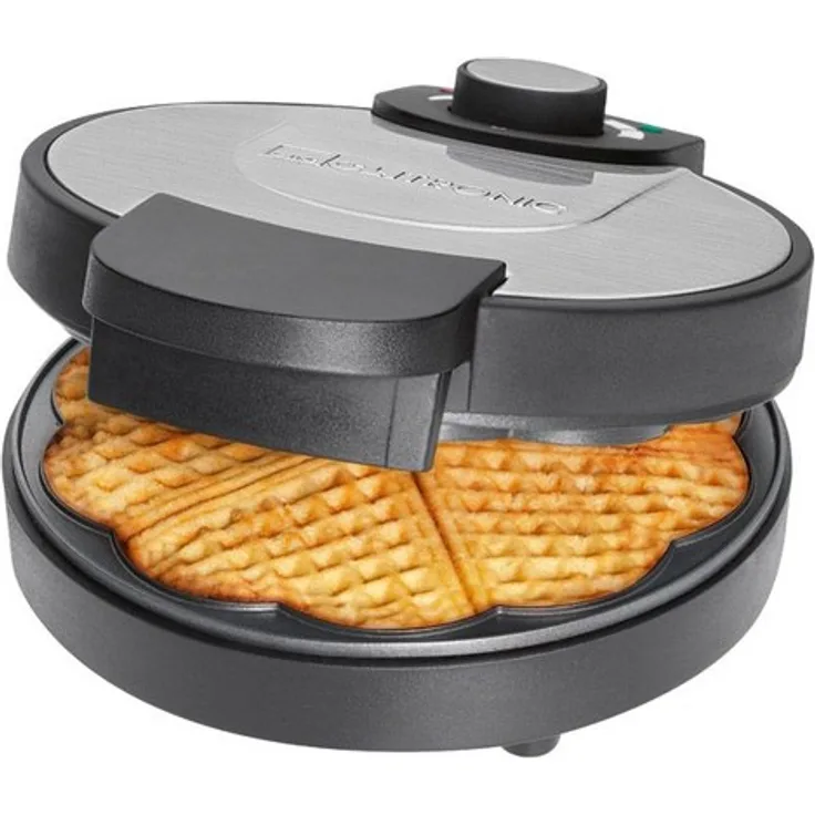 Clatronic WA 3492 Waffeleisen, 1000 Watt, Edelstahleinlage, Große Backflächen Ø 18 cm antihaftbeschichtet, Stufenlos regelbarer Bräunungsgrad