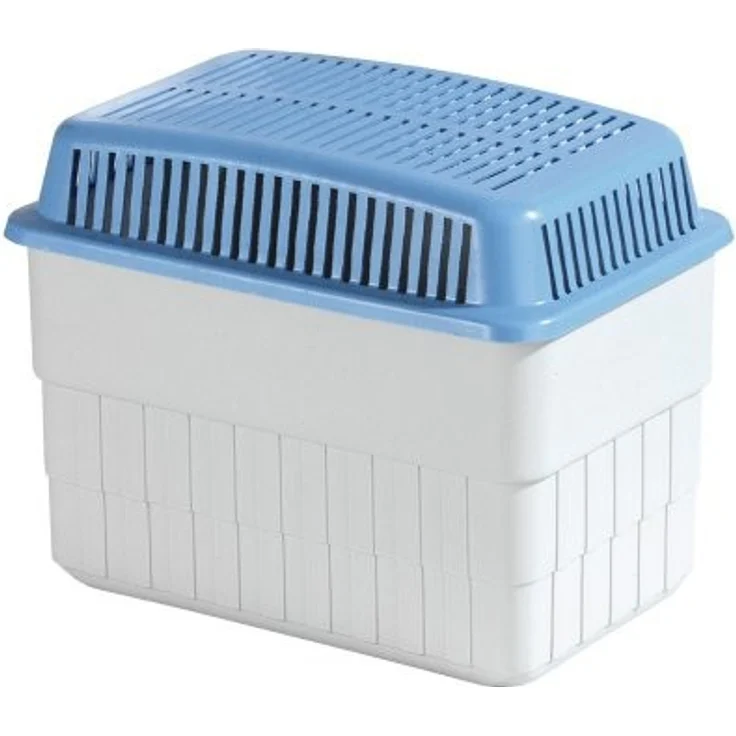 WENKO Feuchtigkeitskiller mit 1 kg Granulatblock, Raumentfeuchter, fasst bis zu 1,4 l Feuchtigkeit, laborgeprüft, nachfüllbar, reduziert Schimmel und Gerüche, Maße (BHT): 24x16x15 cm, grau-blau Luftentfeuchter – Bild 1
